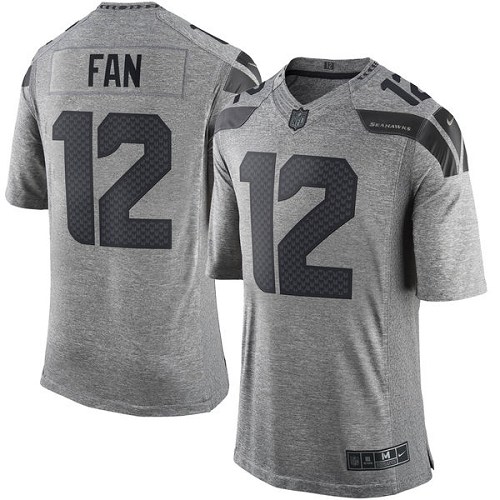 Men's Elite 12th Fan Nike Jersey Gray - Gridiron NFL Seattle Seahawks